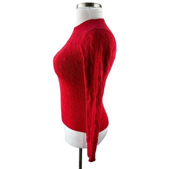 Ralph Lauren 100% Cashmere Slim Fit Cable Knit Crew Neck Sweater Red Size Small - Picture 4 of 15